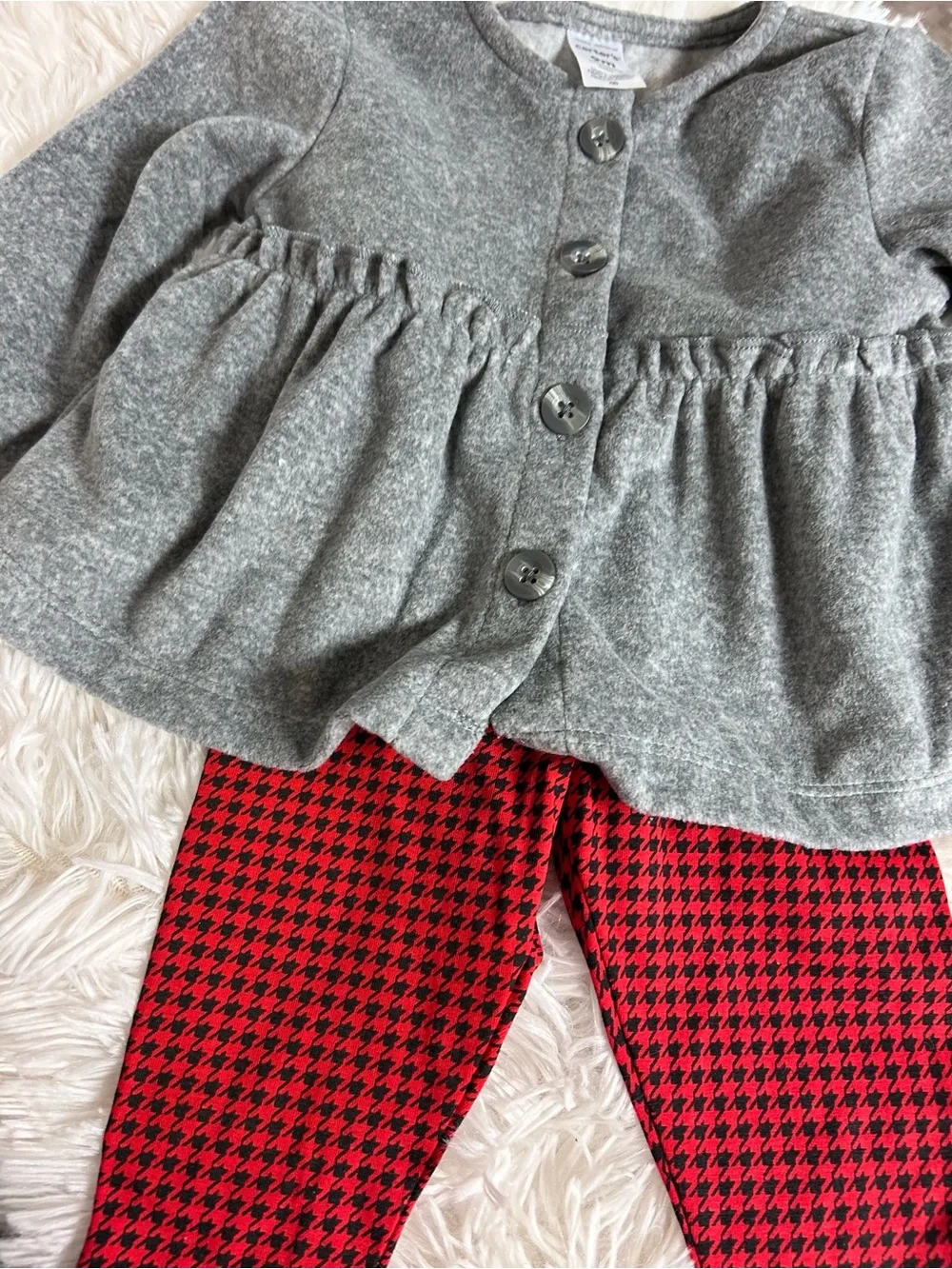 Carter’s baby girl 9m Gray Peplum Coat & Red Houndstooth Leggings Set NWT